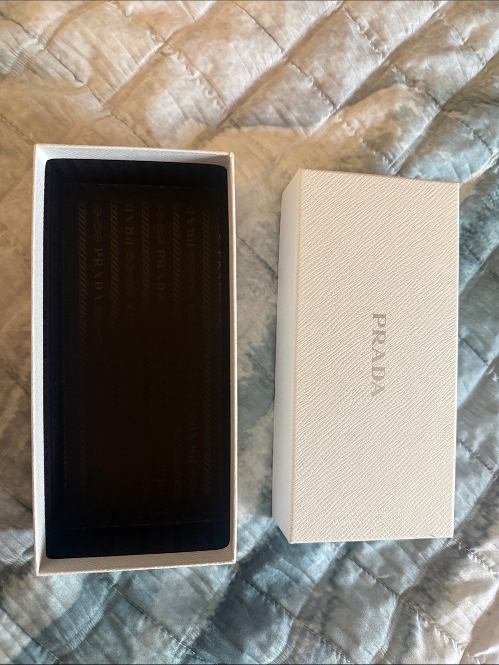 Prada White Textured Logo Box with Black Interior